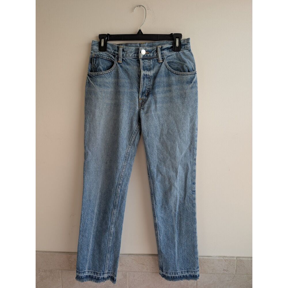 Helmut Lang Women's Straight Jeans 26 Creased Vintage Denim Button Fly Raw Hem
